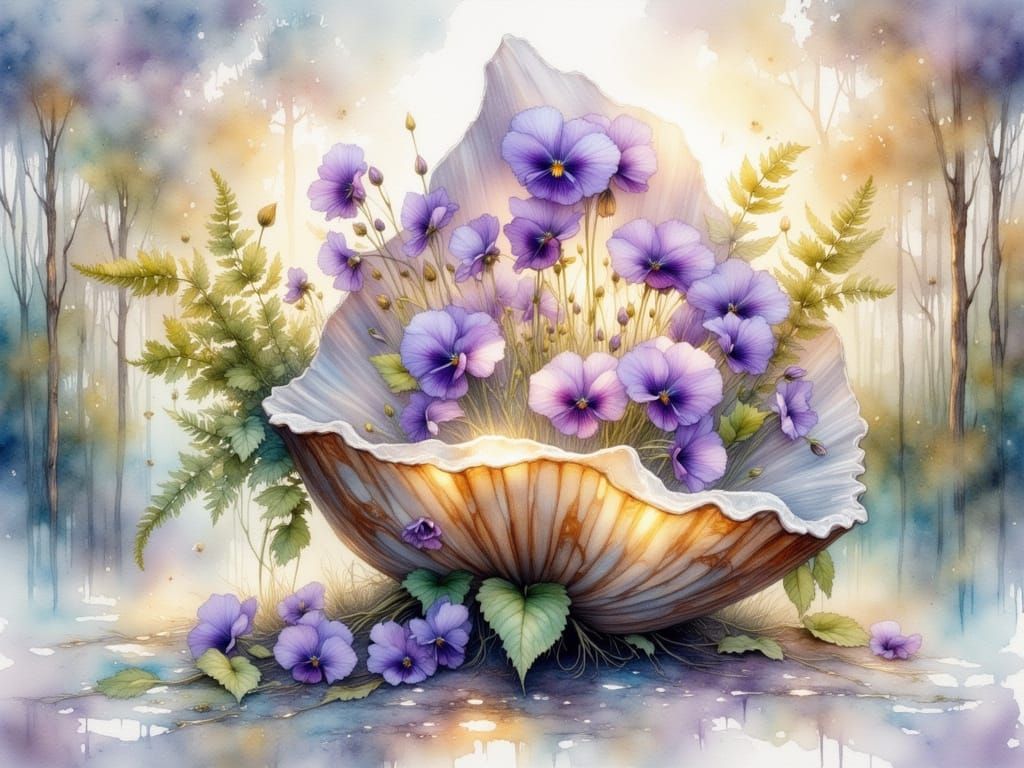 Luminous Shell Bouquet in Watercolor Style