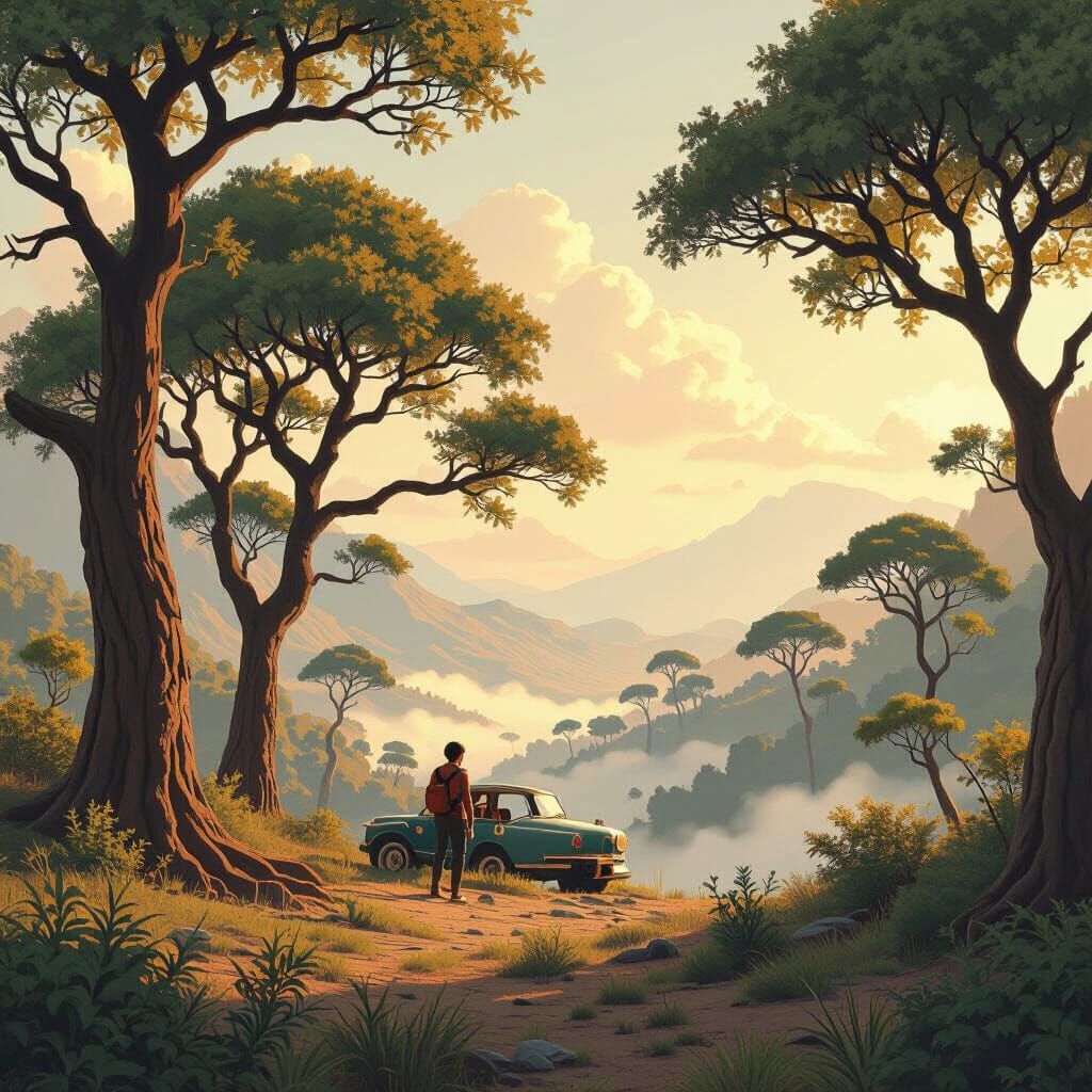 Detailed Matte Painting of Trees in a Forest