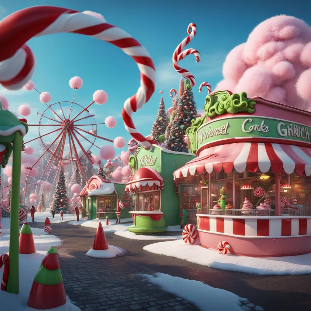 Whoville Amusement Park with Grinch, Detailed Art