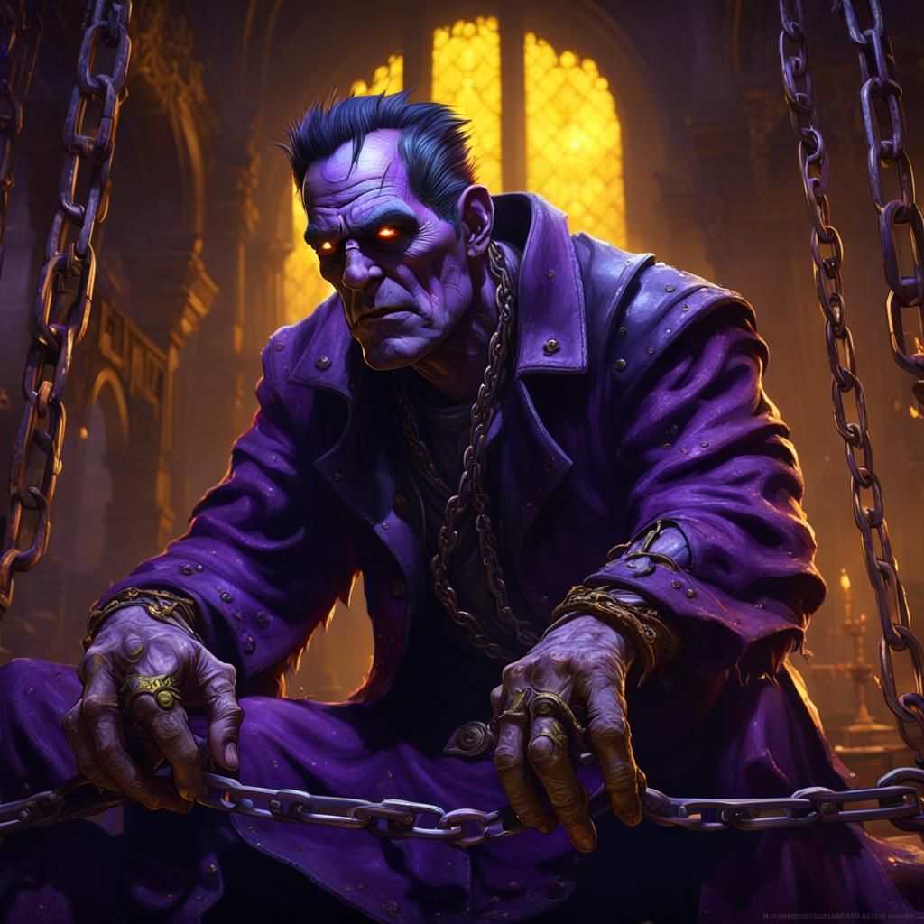 Frankenstein Monster in Chains: Dark Fantasy Concept Art