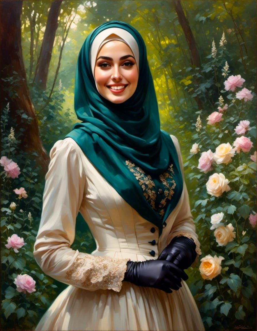 Victorian Woman in Hijab Portrait Painting