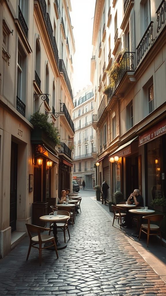 Elegant Parisian Side Street in Golden Light