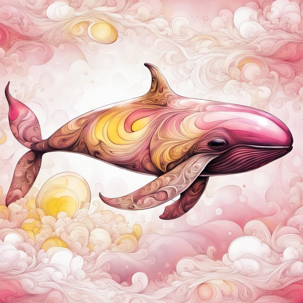 Glass Whale Swimming in Clouds: Art Nouveau Rococo