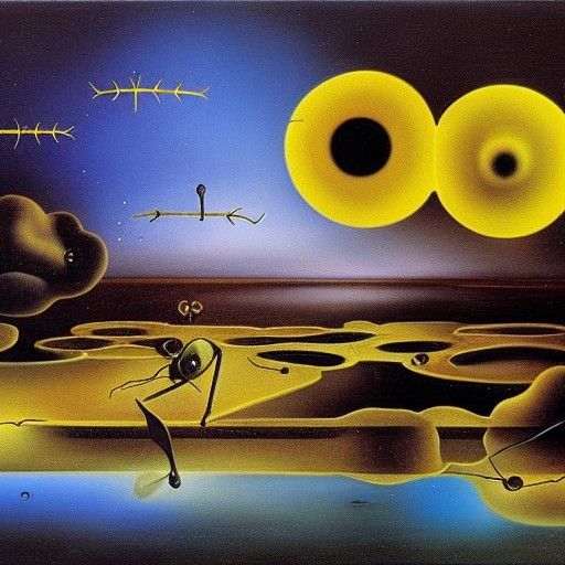Clockwork Fireflies Over Swamp: Surrealist Oil Painting