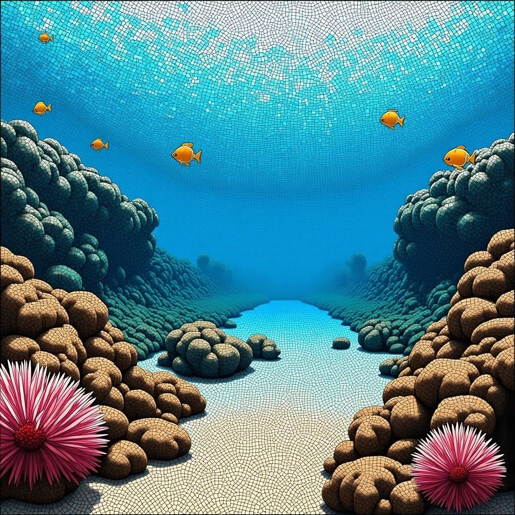 Colorful Coral Reef Mosaic With Tropical Fish