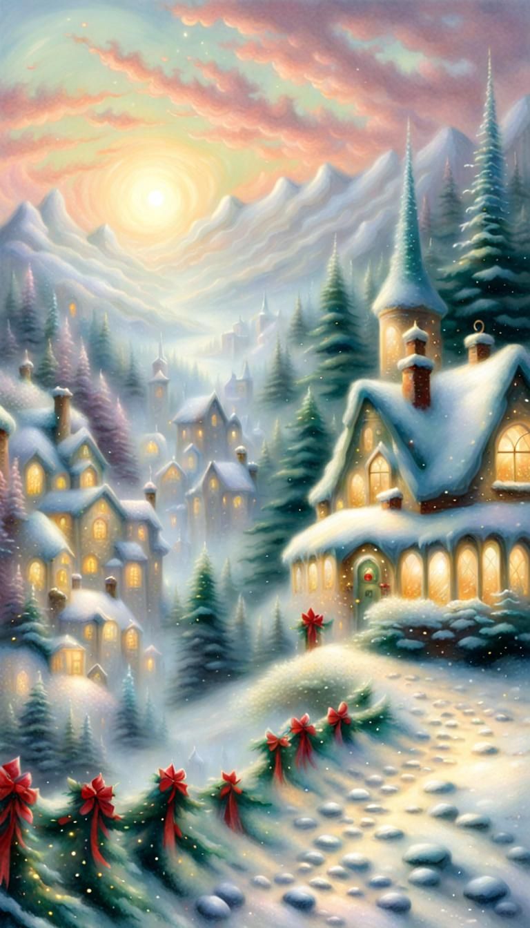 Ethereal Christmas Fantasy in Kinkade Style