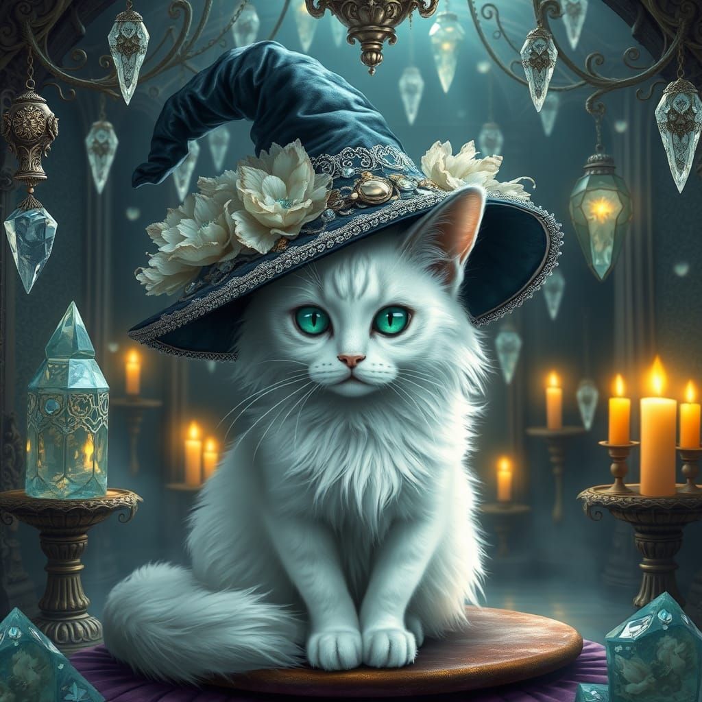 Victorian Cat Witch in Crystal Chamber