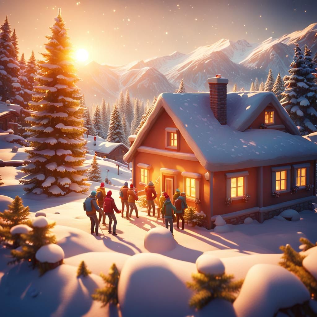 Friends Celebrate New Year in Snowy Mountains