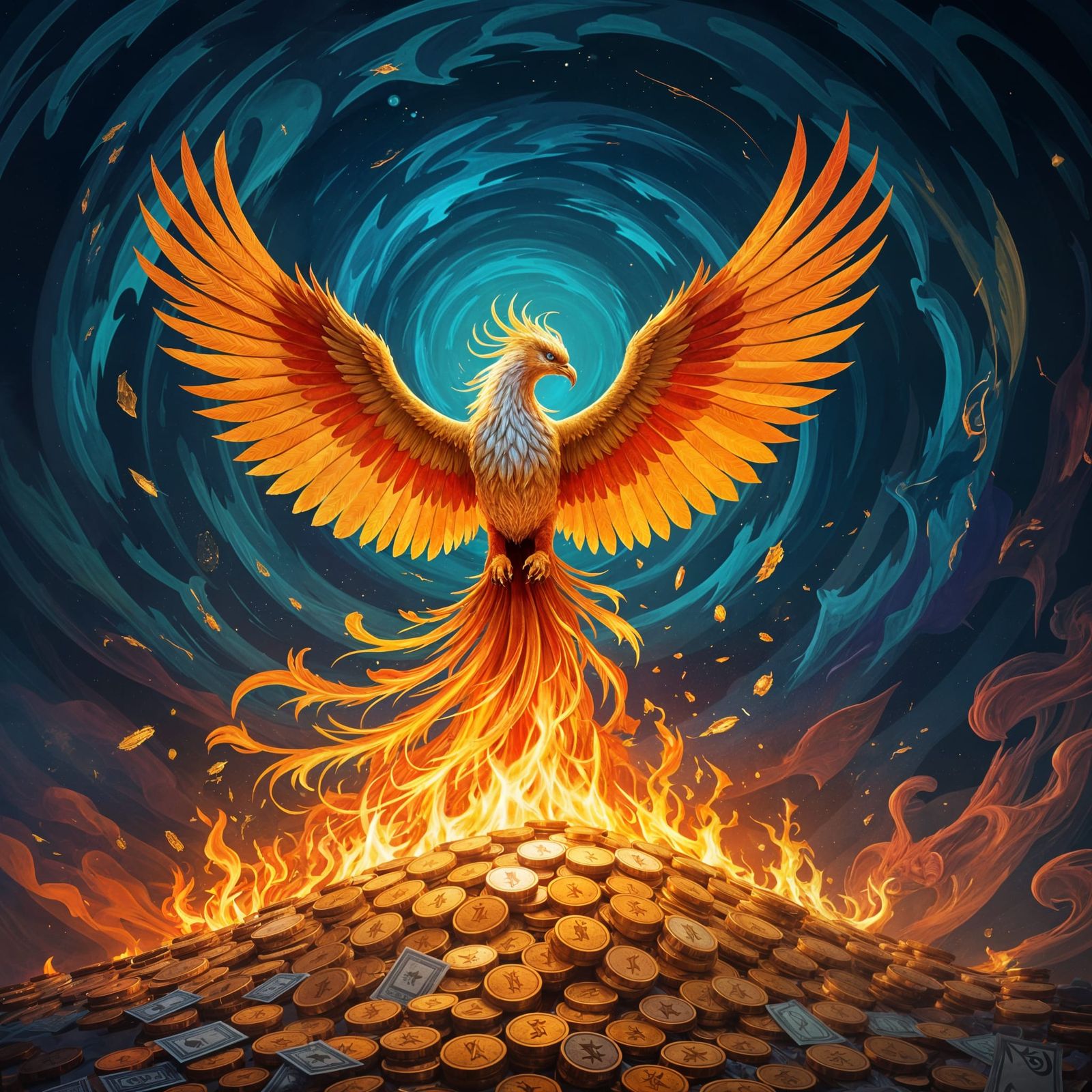 Majestic Phoenix Rises from Fiery Currency