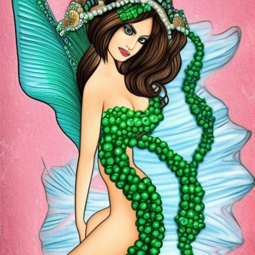 Hispanic Latina Mermaid Emerging from the Sea
