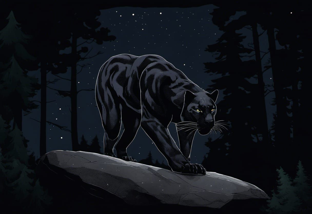 Giant Black Panther Under the Stars