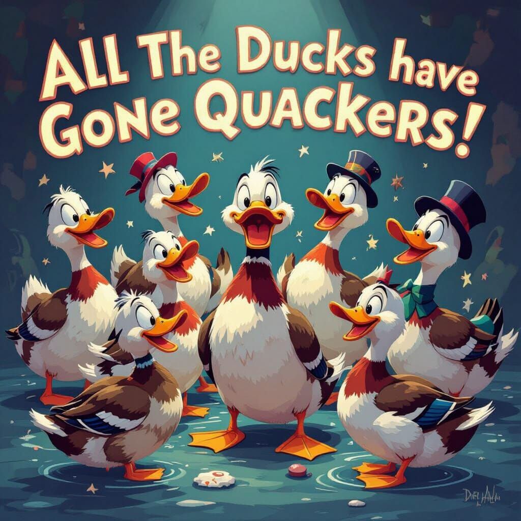 Ducks Gone Mad: A Whimsical Cartoonish Surrealist Illustrati...