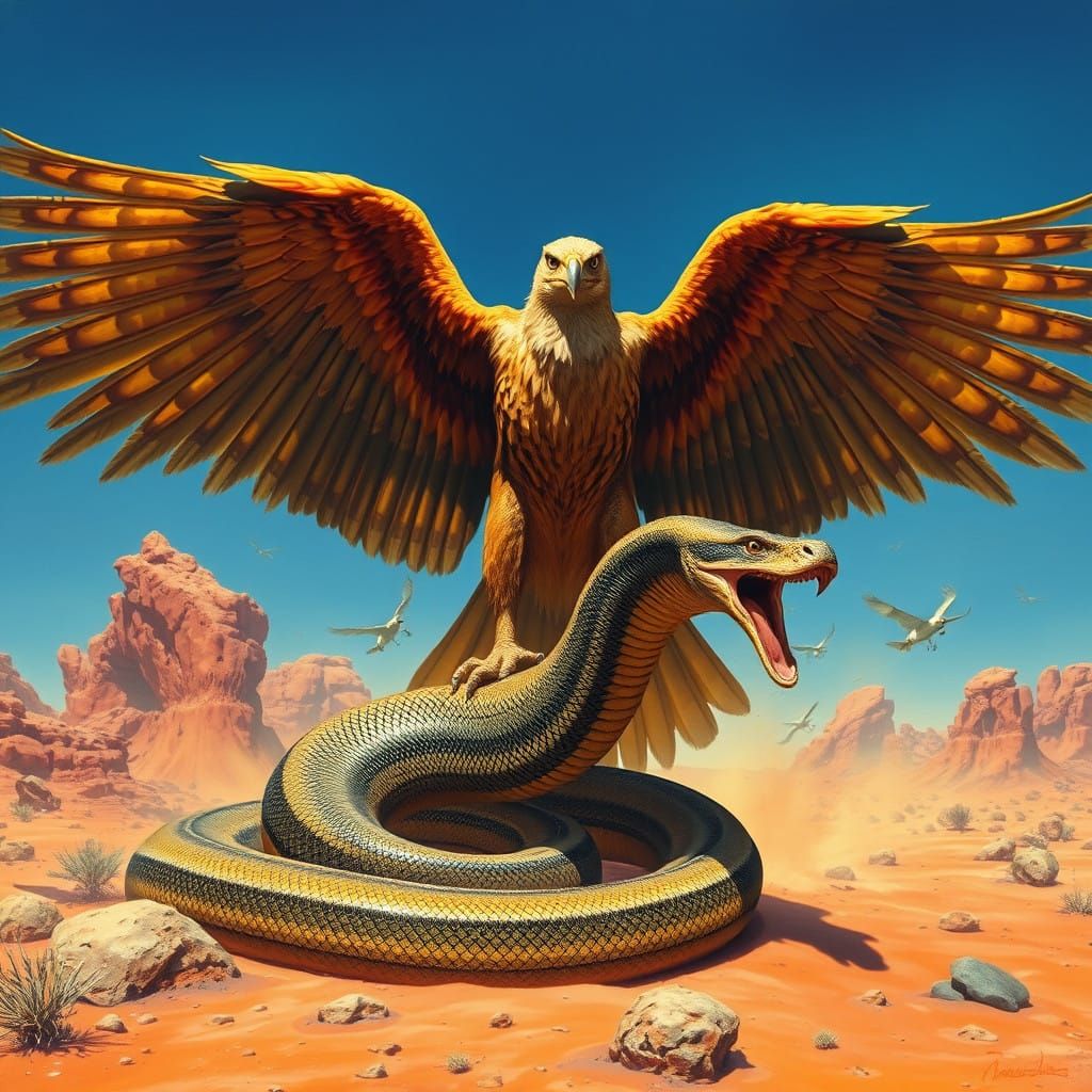 Epic Clash of Eagle and Snake in a Desert Landscape, in a St...