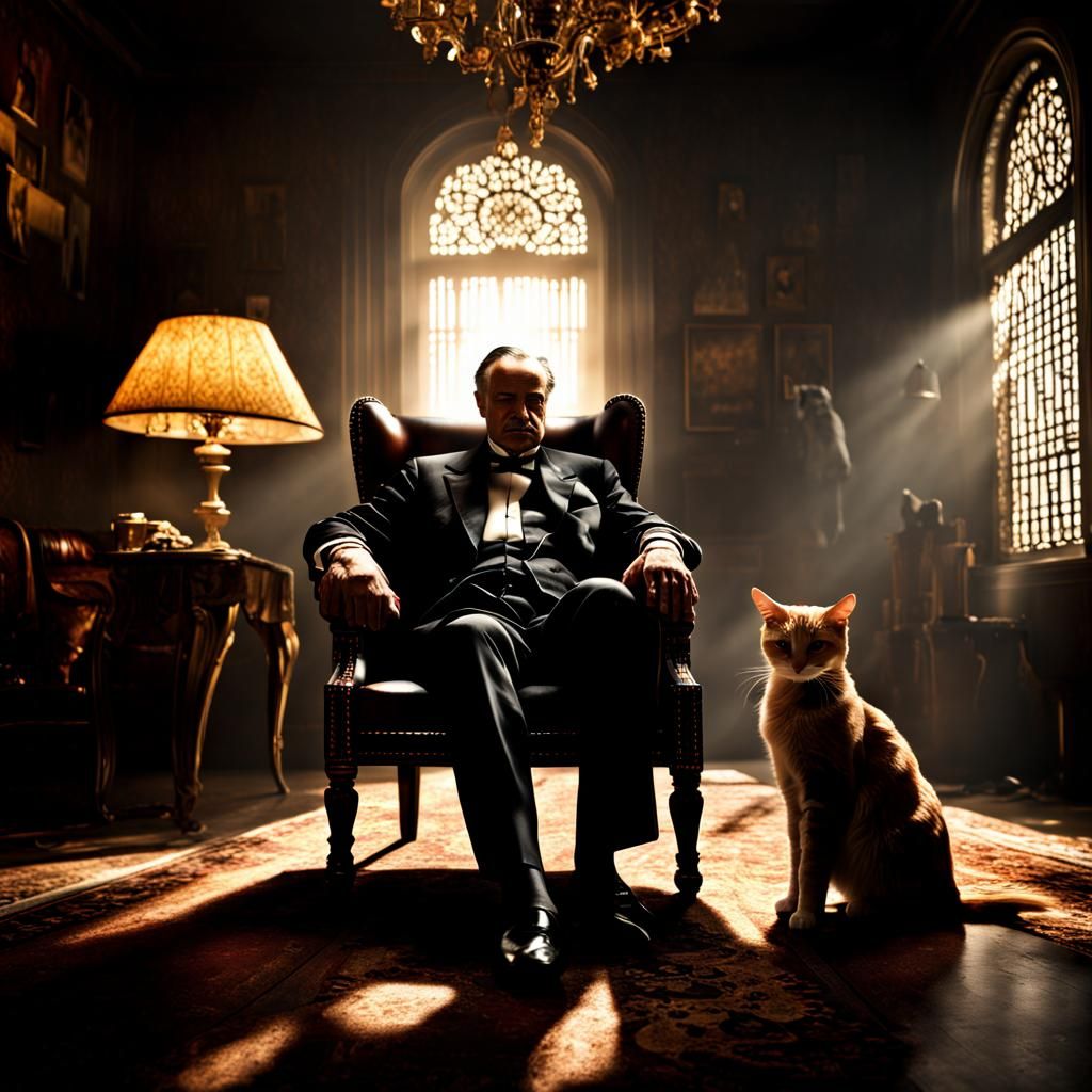 Godfather in Golden Light with Cat