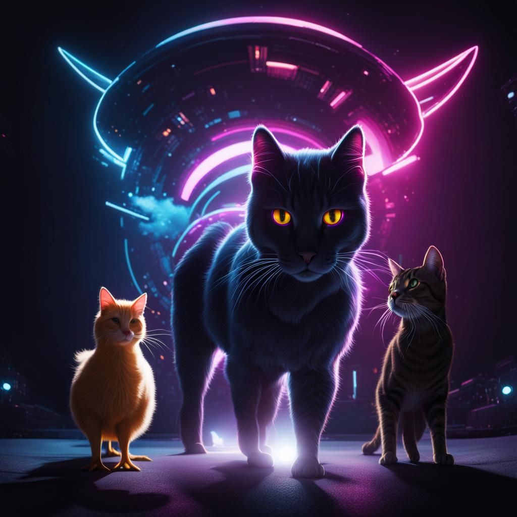 Cosmic Catduck Chimera in Synthwave Style