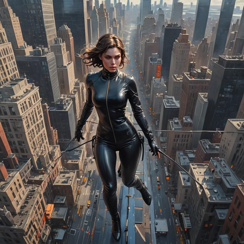 Woman in Catsuit High Above New York
