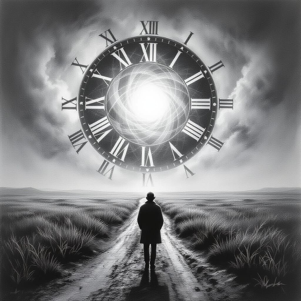 Hyperdetailed Charcoal Drawing: Time and Soul