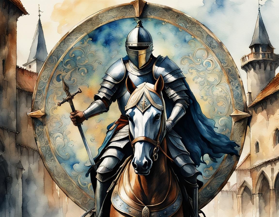 Medieval Knight: Watercolor Ink Splash Art