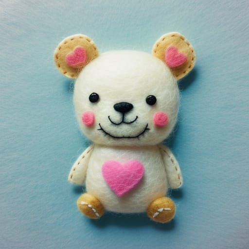 Close-Up of Felt Teddy Bear with Heart
