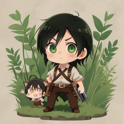 Chibi Eren Yeager... (with tiny Mikasa)