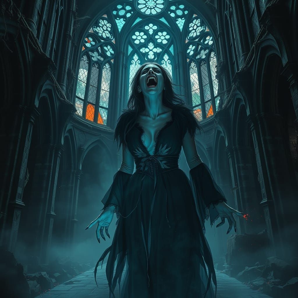 Ethereal Vampire Woman Screams in Despair