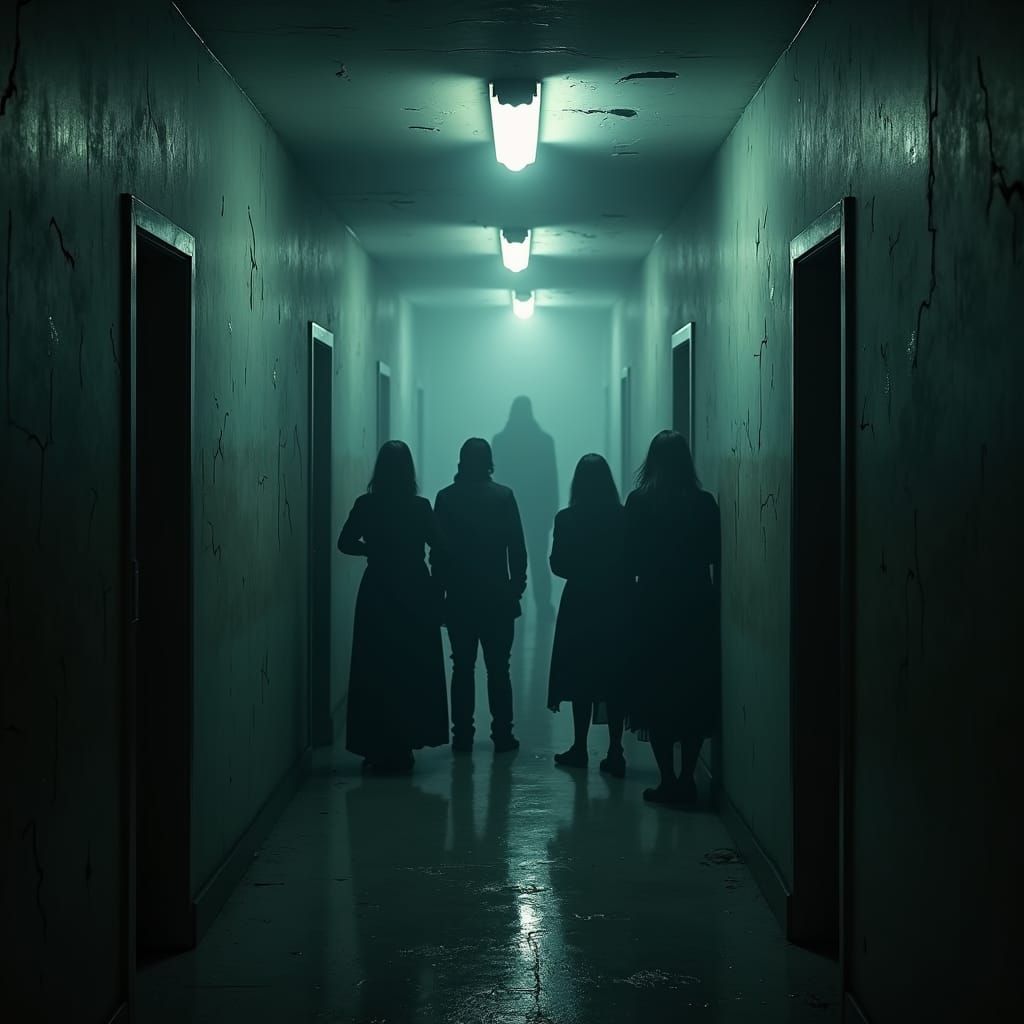 Eerie Shadows in Decaying Corridor, Gothic Surrealism