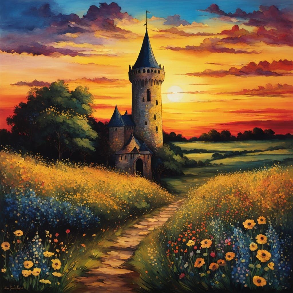 Radiant Medieval Tower in Colorful Cartoon Style