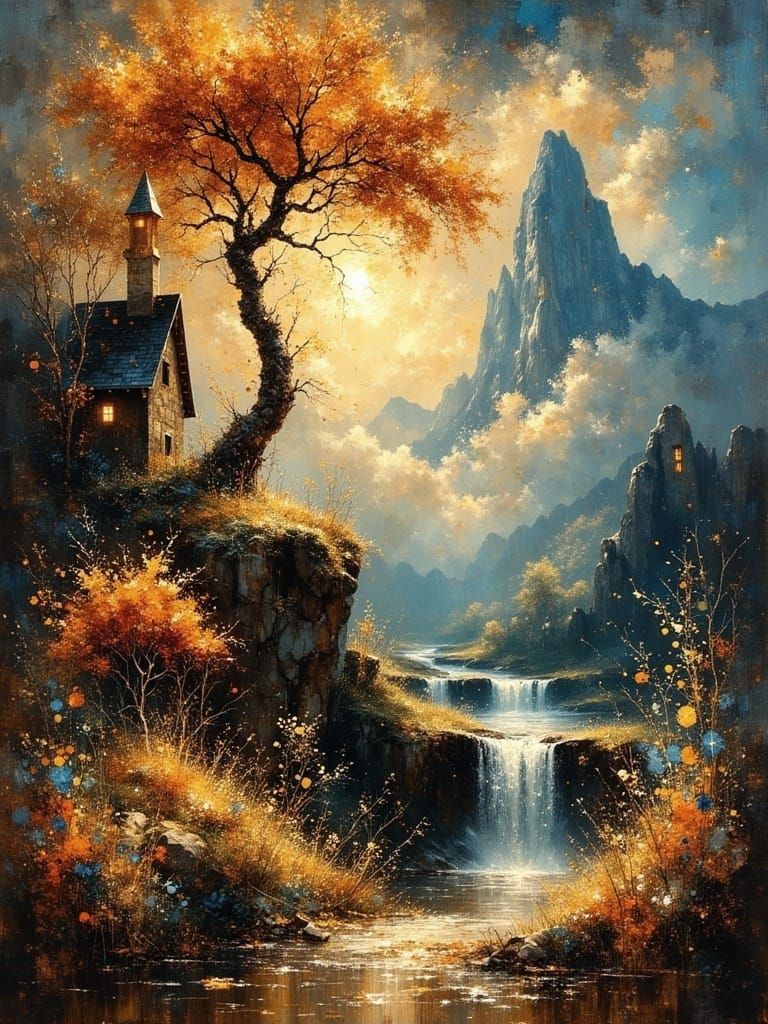 Dreamy Landscape Painting of a Floating Island