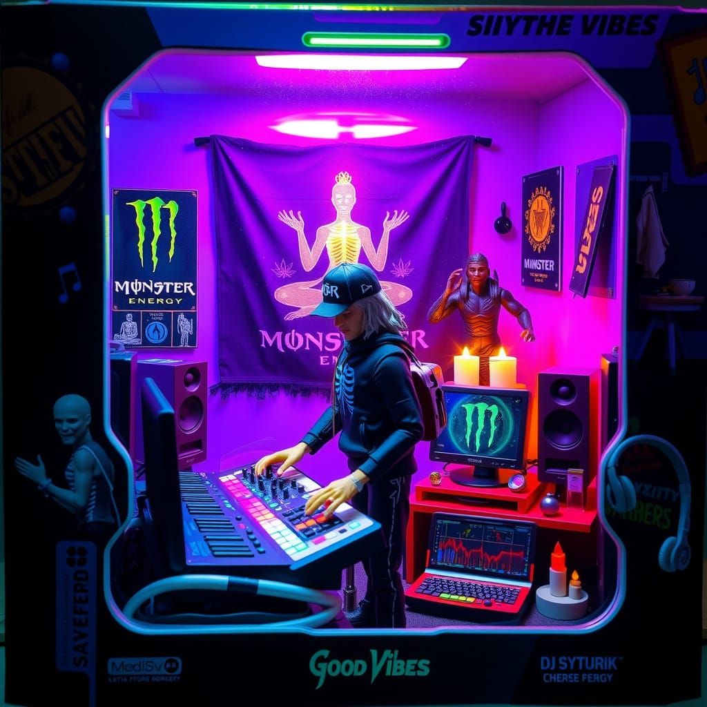 Futuristic Music Studio Action Figure Packaging in Neon-Lit ...