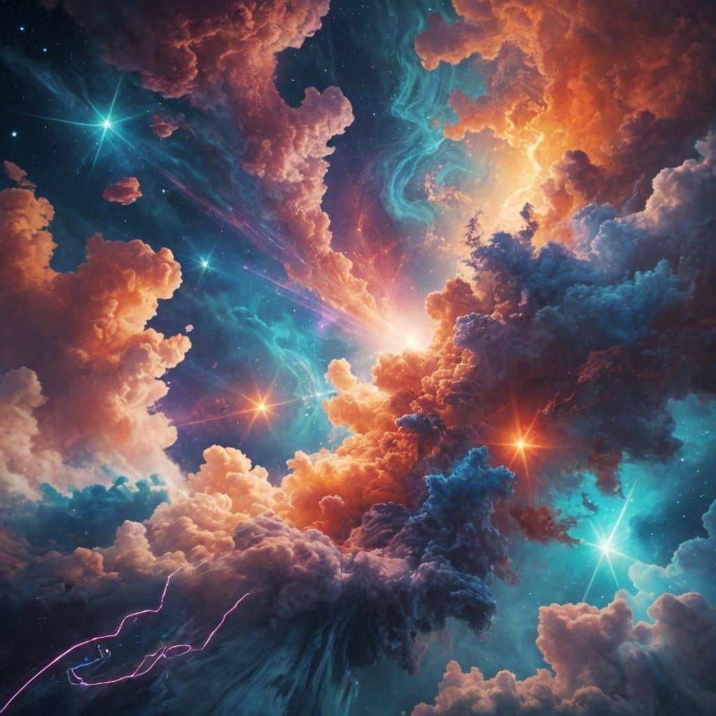 Ethereal Cosmic Vortex in Vibrant, Holographic Colors