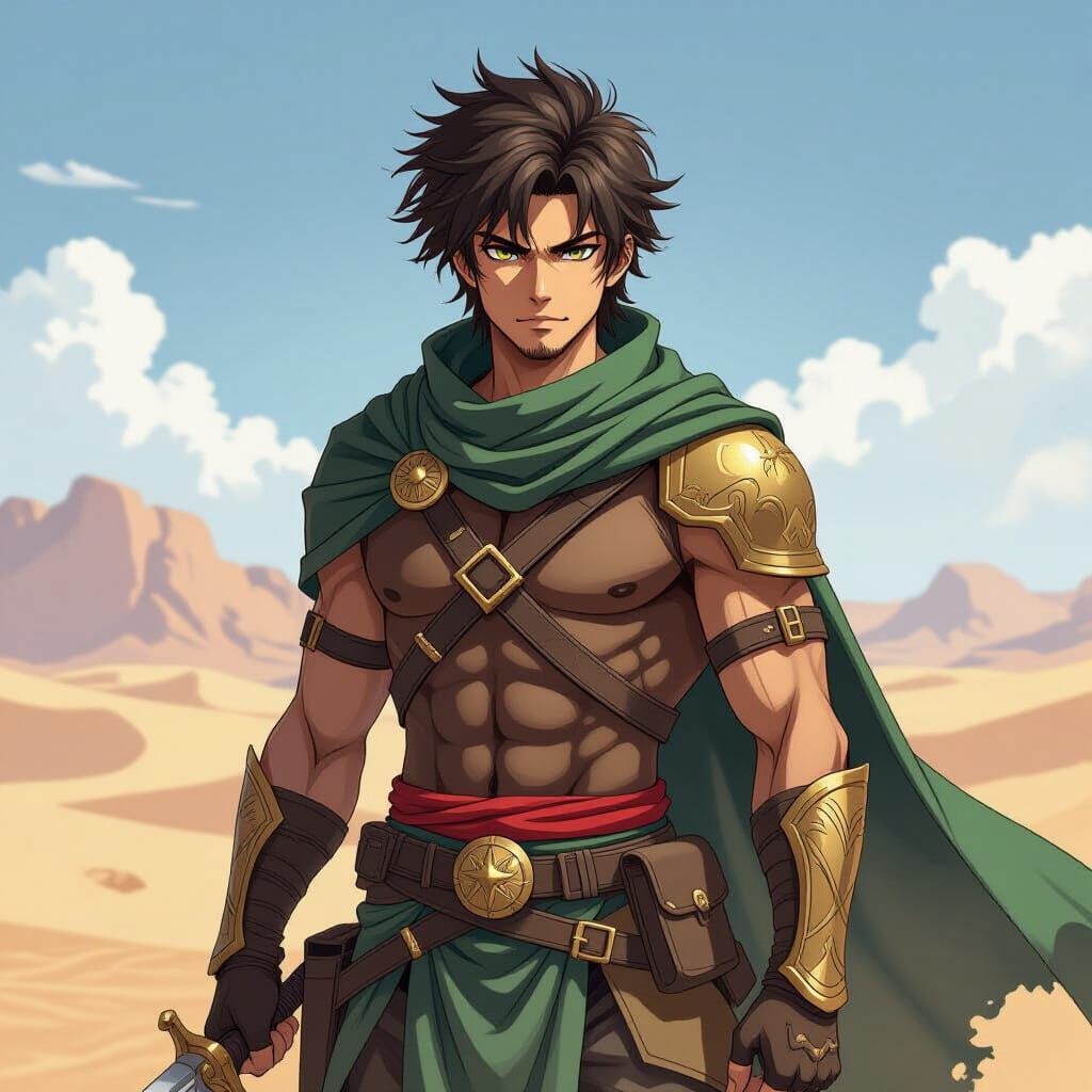 Anime Male Desert Warrior in Action