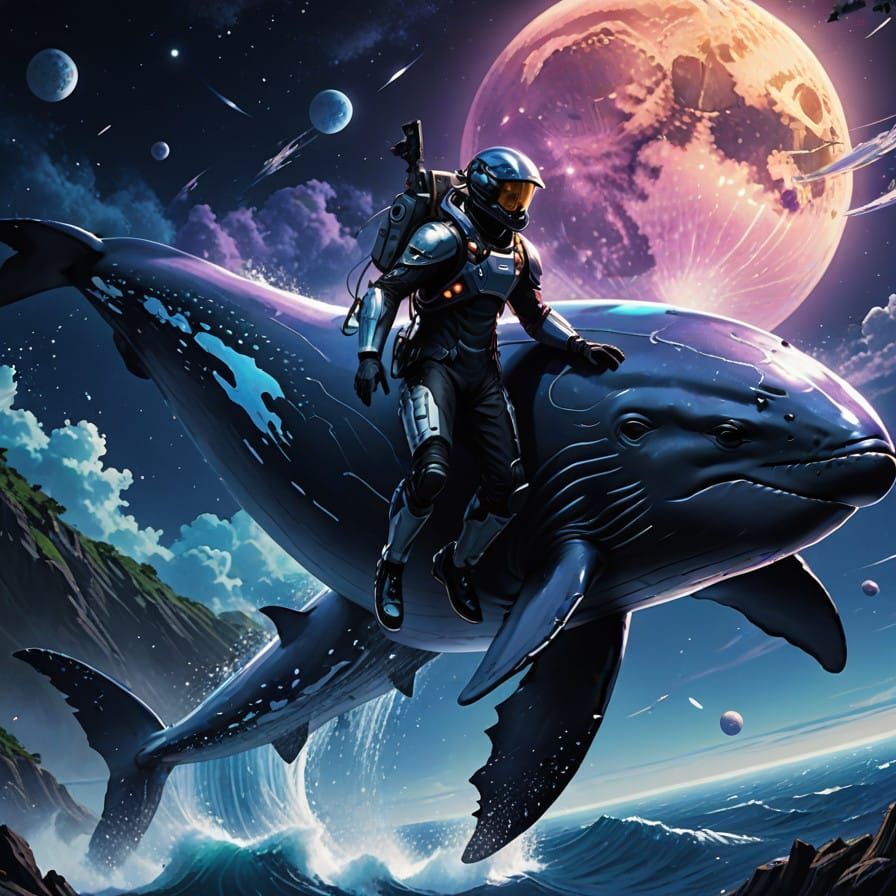 Young Hero Cruises Moonward on Majestic Whale