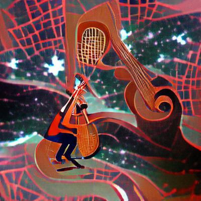 Musician in Space with Double Bass, Art Deco Style