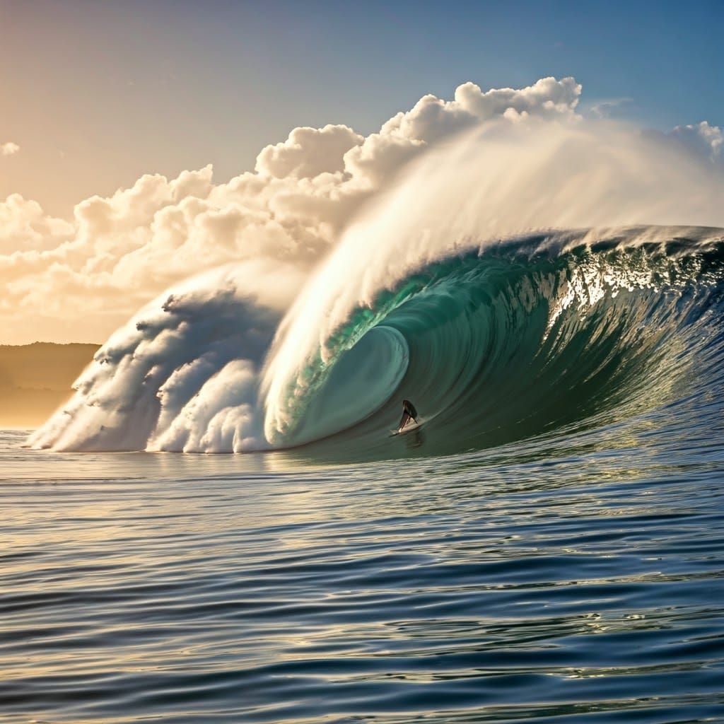 Surreal Winter Surfing Scene in Warm Color Palette