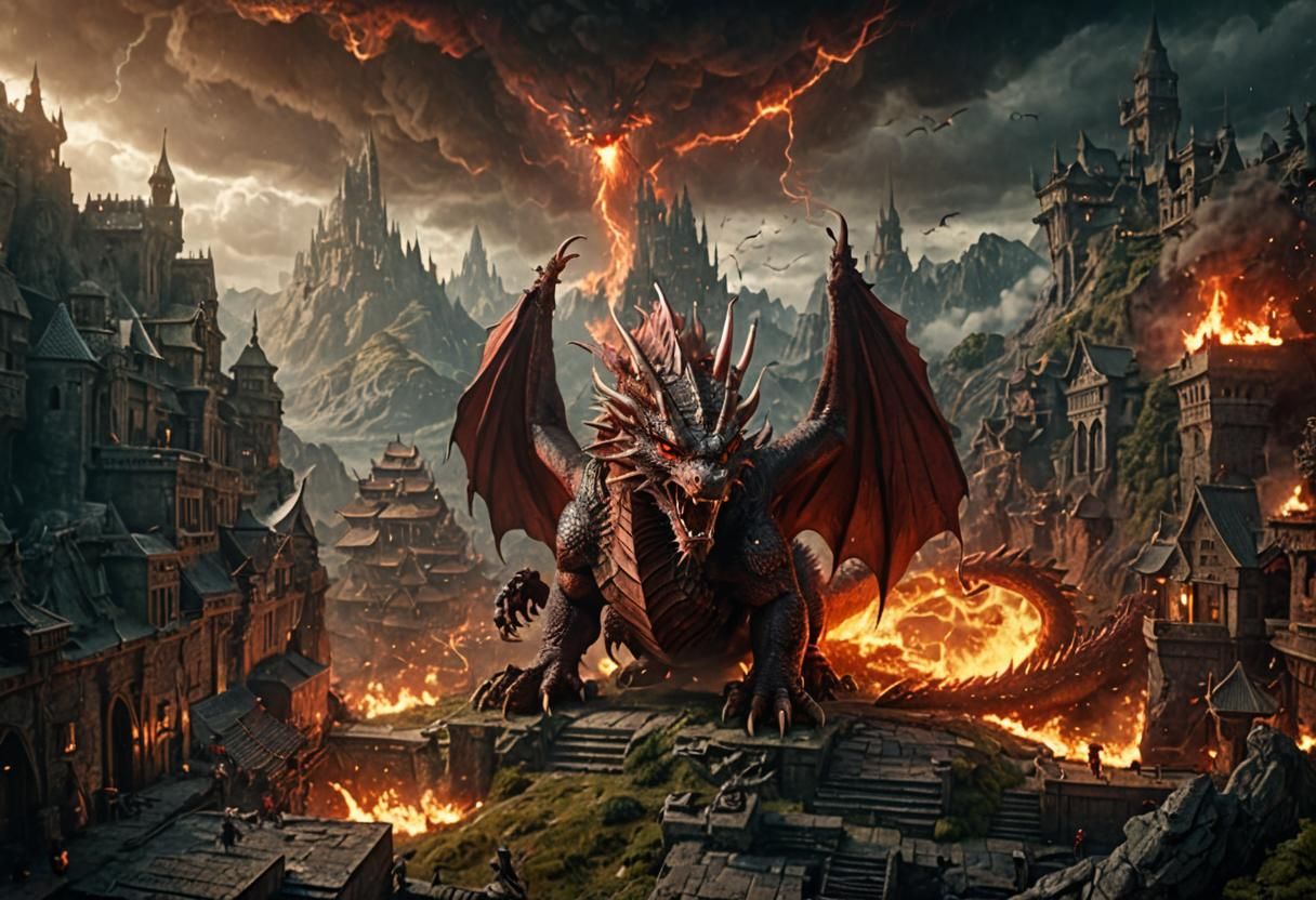 Epic Red Dragon in a Digital Matte Painting