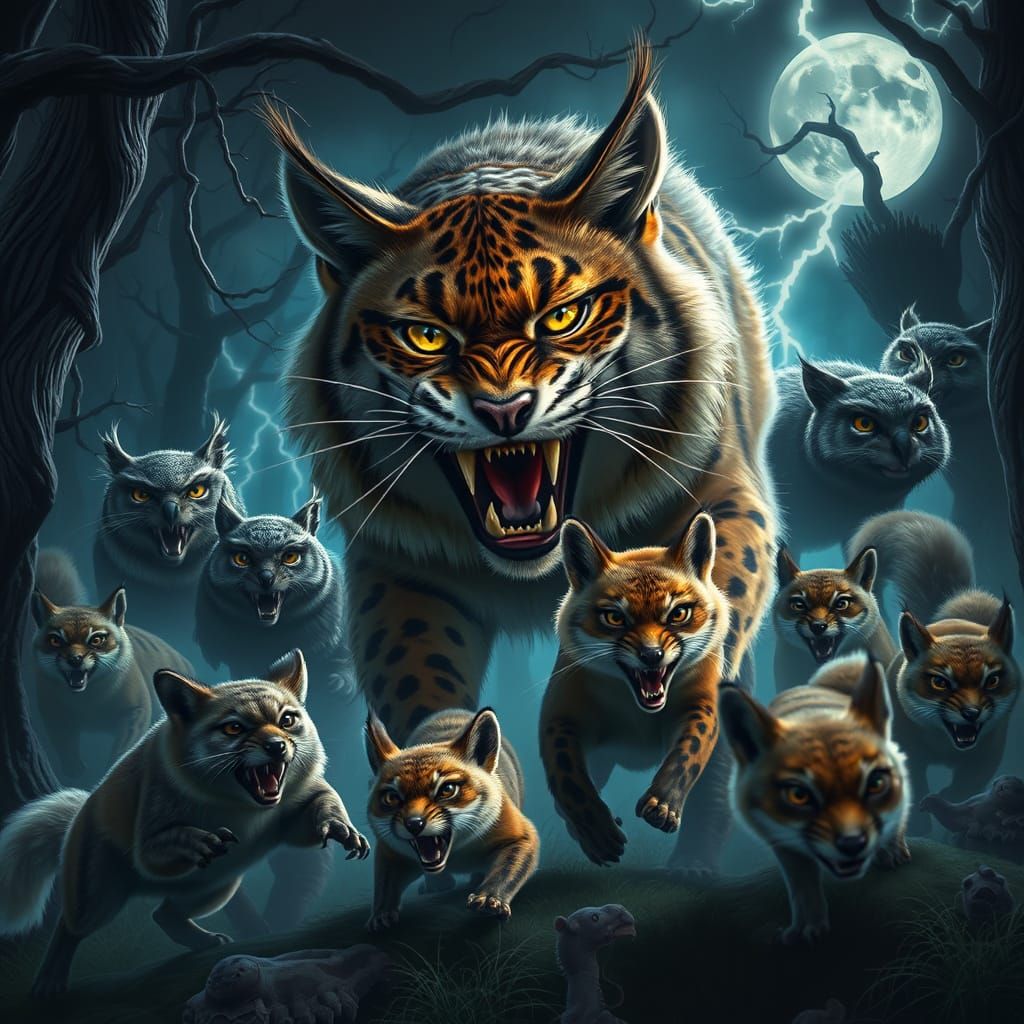 Fierce Wildcat Leads Fantastical Forest Charge in Cyberpunk ...