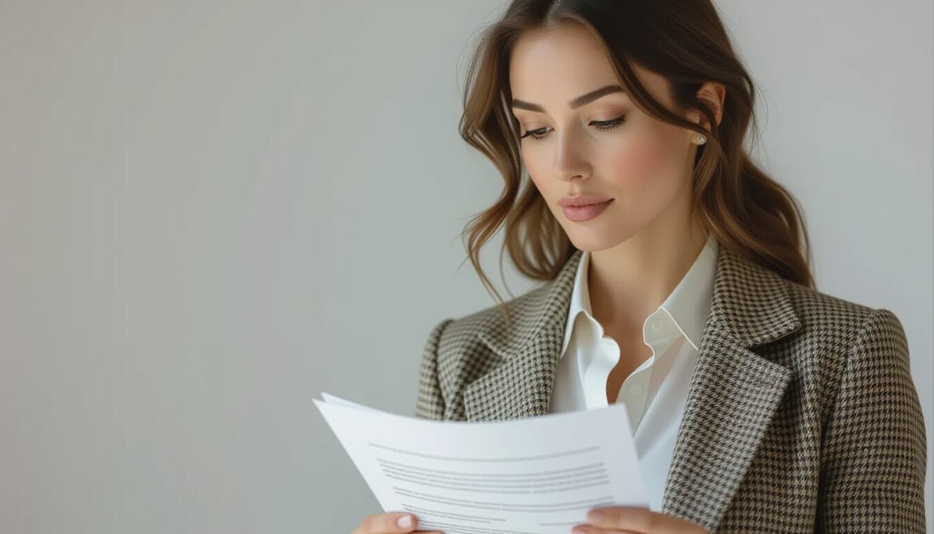 Businesswoman Reads Document in Soft Studio Light