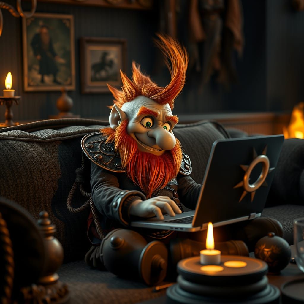 Gnome Warrior Enjoys Lord of the Rings, Digital Art