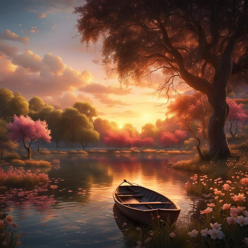 Lake at Sunset: Fantastical Digital Painting