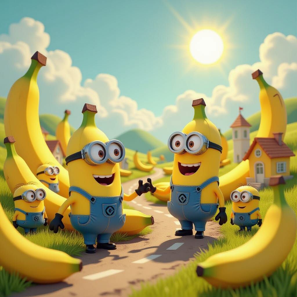 Banana World with Minions as 3D Rendered Art