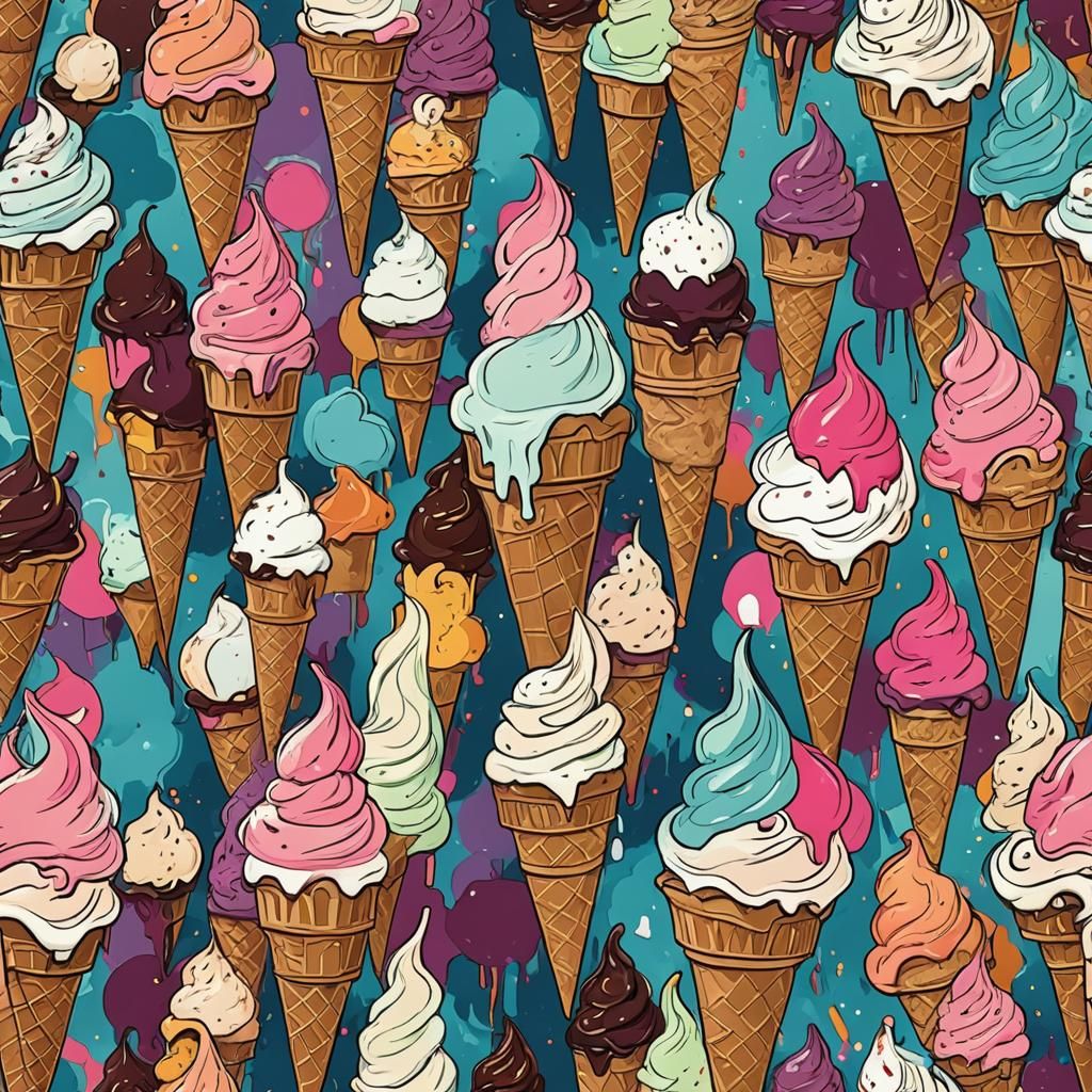 Abstract Ice Cream Art in Complementary Colors