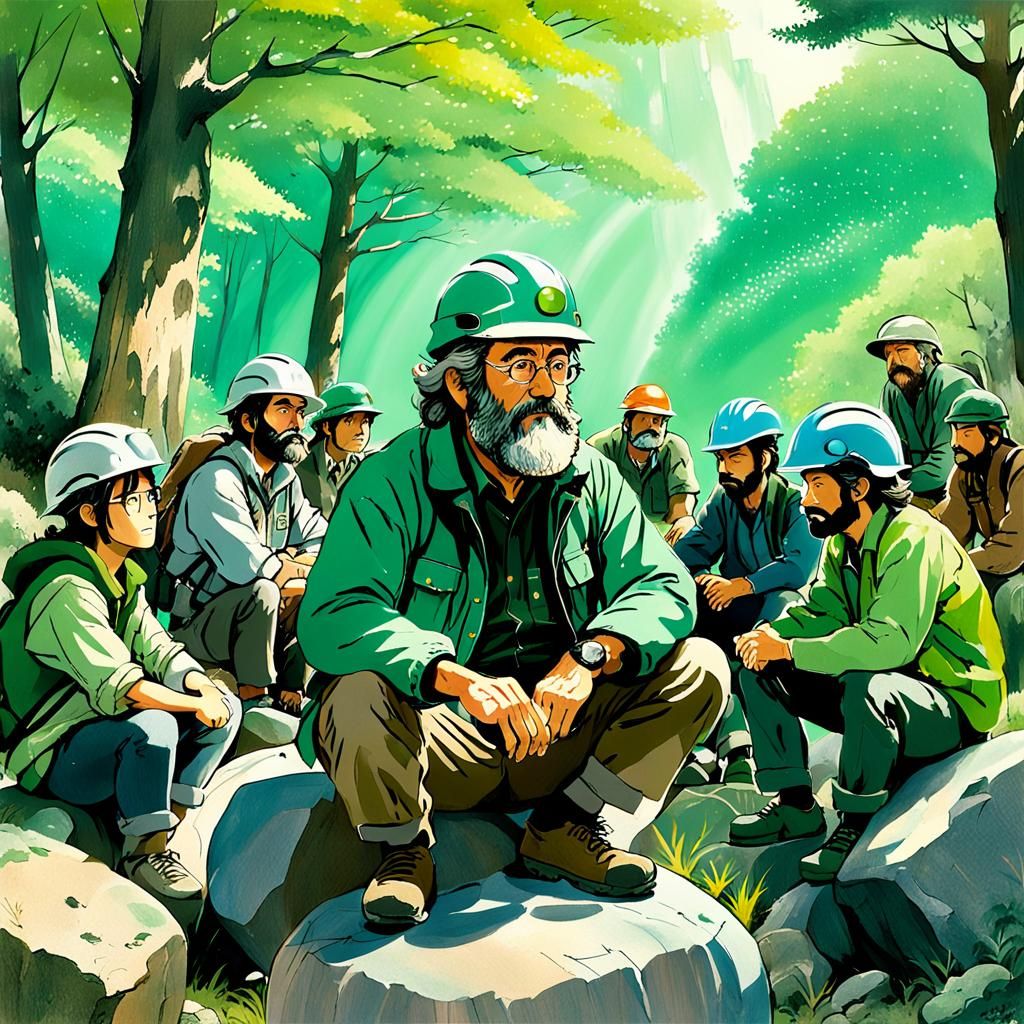 Geologist Teaching Outdoors in Studio Ghibli Anime Style