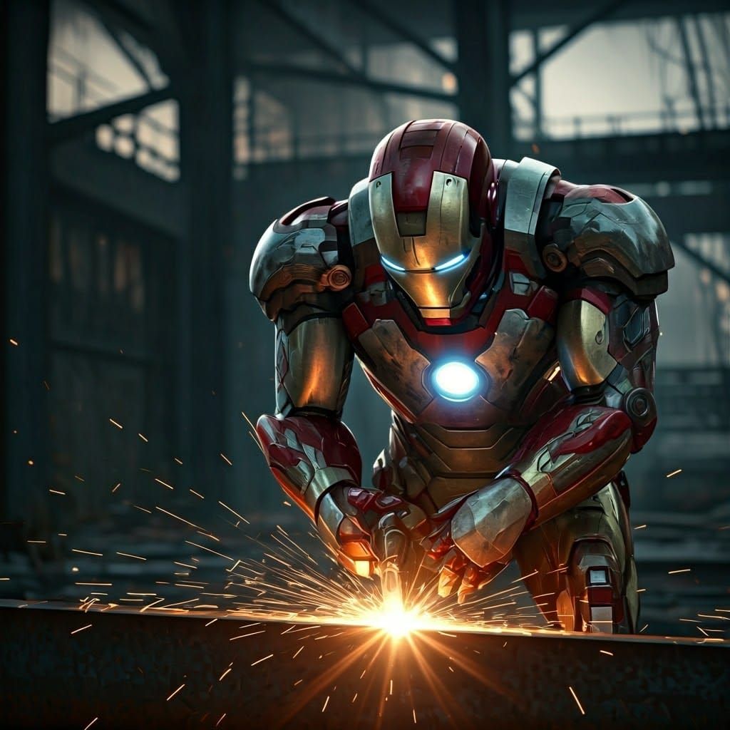 Sleek Iron Man Suit in Moody Construction Scene