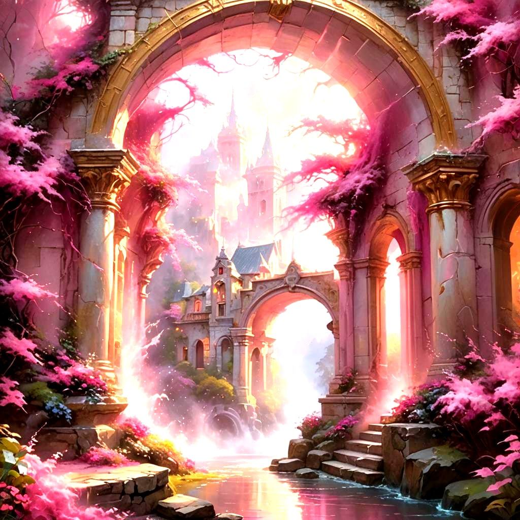 Bright Pink Abstract Painting in Ethereal Style