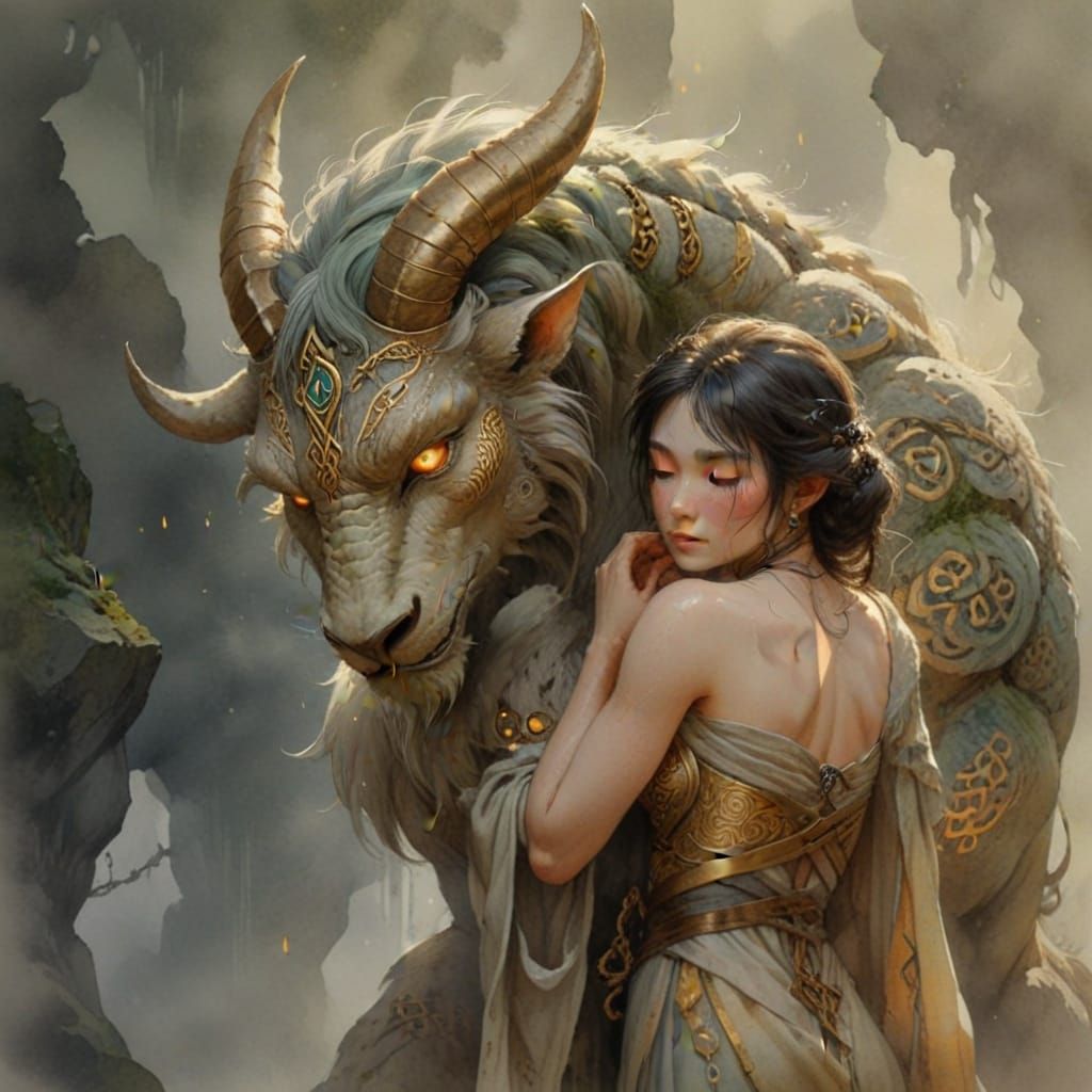 Djinn Embrace in Watercolor Style