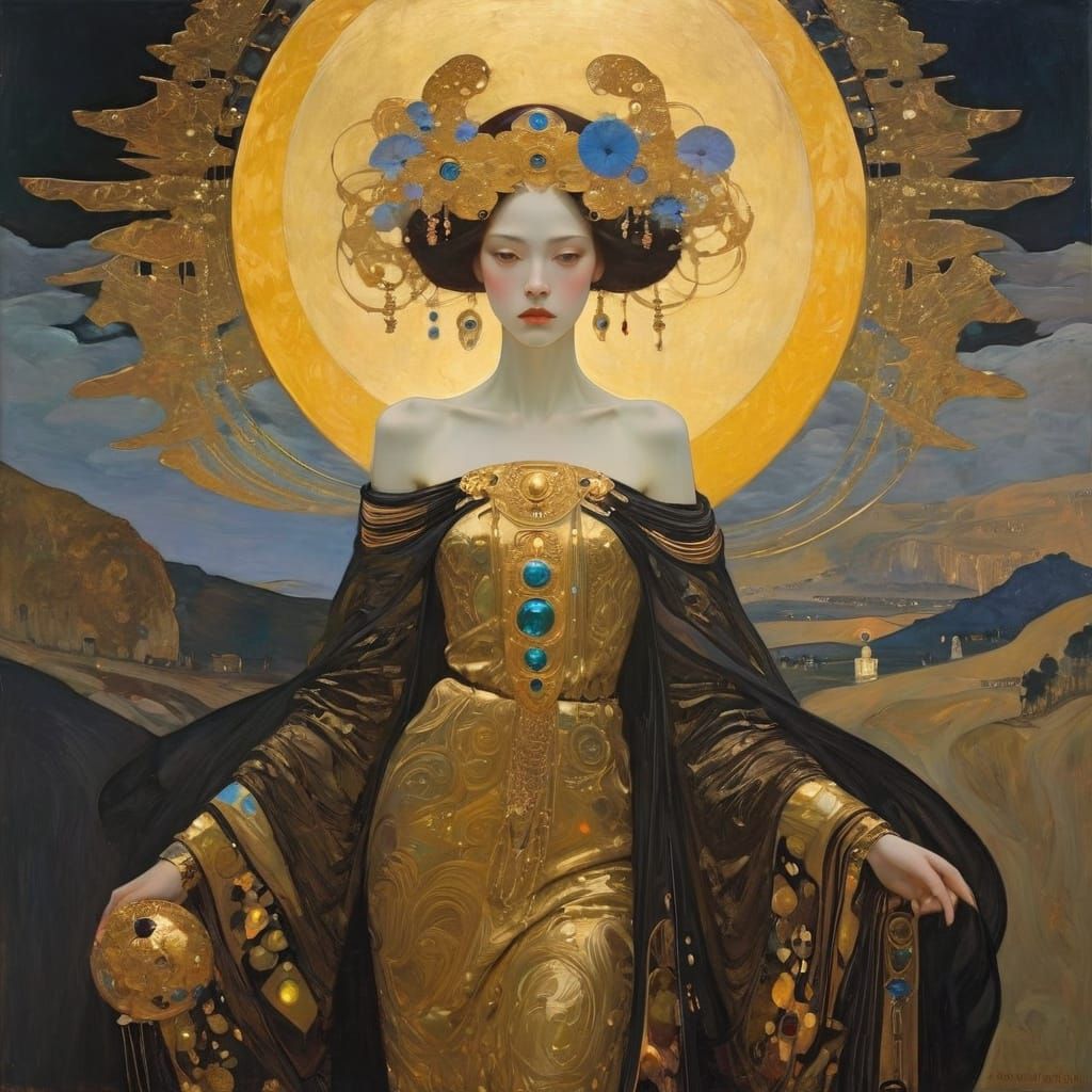 Surrealist Figure in Symbolic Landscape