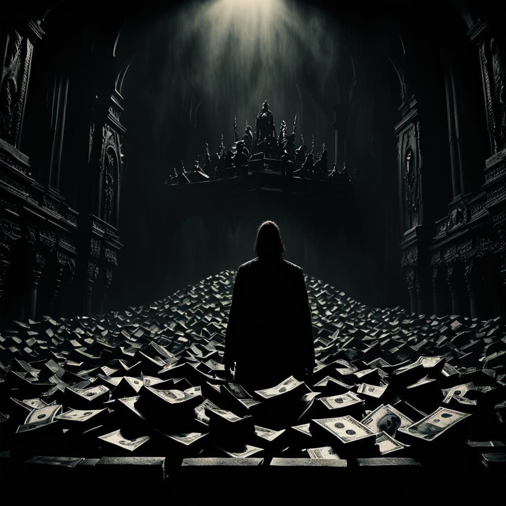 Surreal Politician Covets Treasure in Dark, Gothic Lair