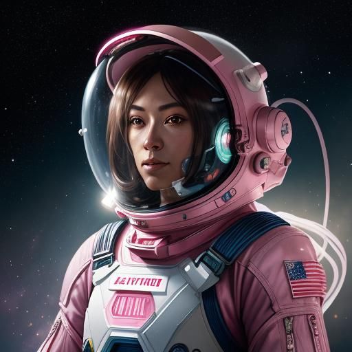 Astronaut in Pink Spacesuit, Detailed Digital Art