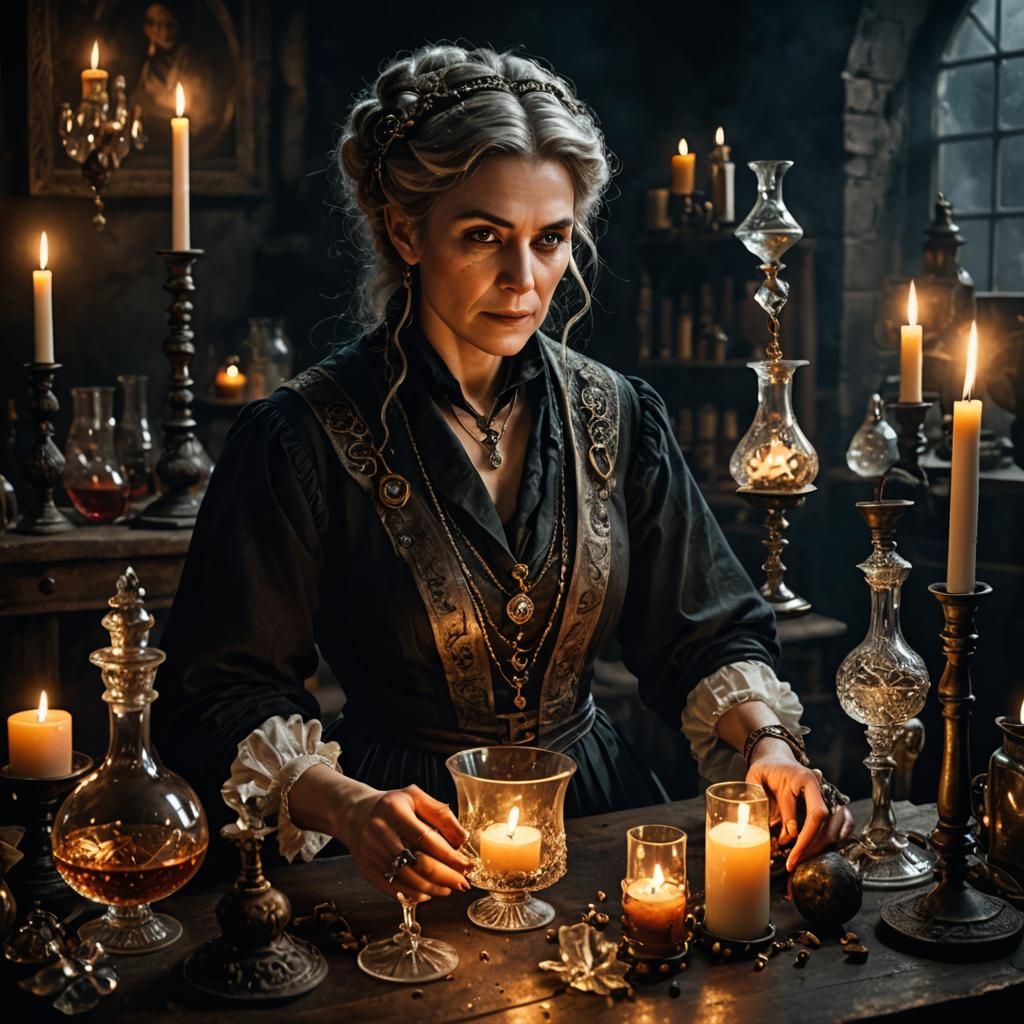 Antique Alchemist Portrait with Candles