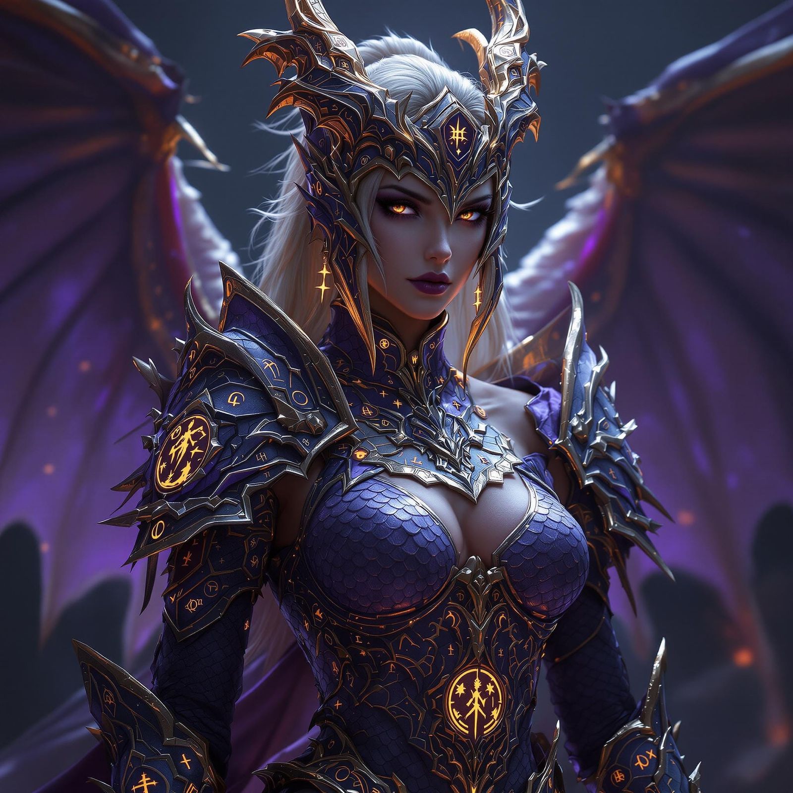 Heroic Dragon Scale Maiden in Dark Fantasy Realm